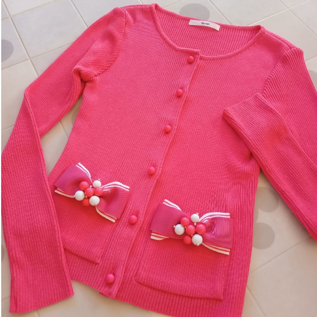 Rene♡ルネ♡ポケットリボン♡ビジュー♡リブニット♡カーディガン-