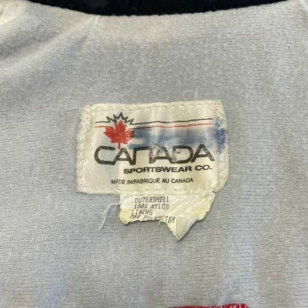 カナダ製　コーチジャケット　ネイビー　刺繍ロゴ　ナイロンジャケット　バック刺繍