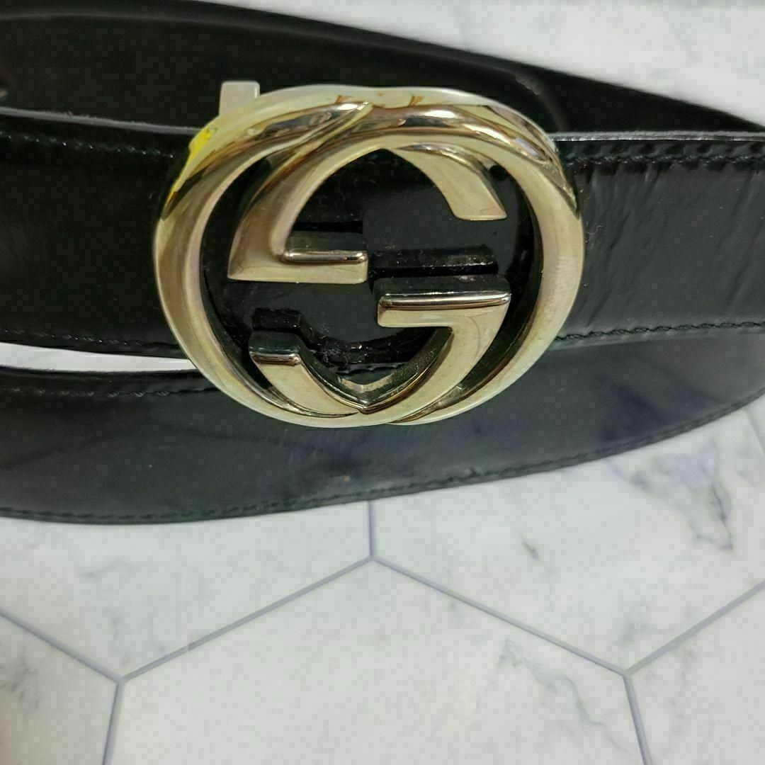 GUCCI シルバー×ブラック エナメル ベルト スーツ パンツ ワンピース