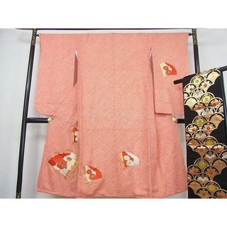 平和屋2■七五三　女の子　7歳　祝着　袋帯セット　駒刺繍　舞扇花文　逸品　wb6288(お宮参り用品)