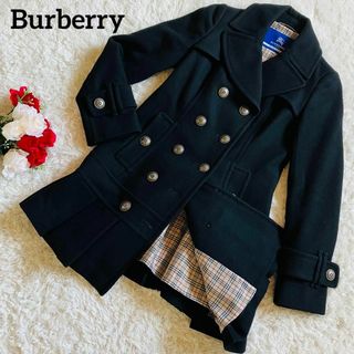 バーバリーブルーレーベル(BURBERRY BLUE LABEL)のバーバリーブルーレーベル　コート　プリーツフレア　ダブルボタン　Aライン　36(ロングコート)