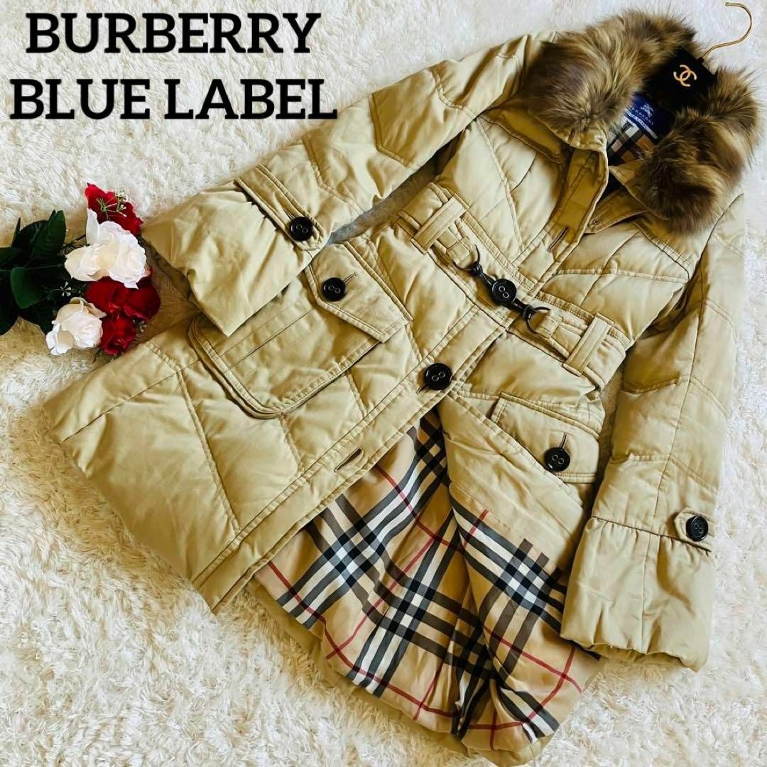 極美品)BURBERRY BLUE LABEL ノバチェック ファー コート - アウター