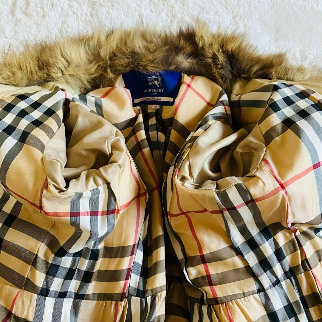 BURBERRY BLUE LABEL(バーバリーブルーレーベル)のバーバリー　ダウンコート　フォックスファー　ノバチェック　ベルト　2way 38 レディースのジャケット/アウター(ダウンコート)の商品写真