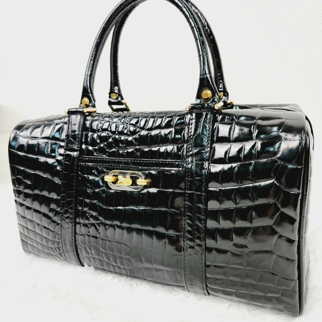 【美品】CELINE ハンドバッグ レザー クロコ型押し 馬車金具 ミニボストン | フリマアプリ ラクマ