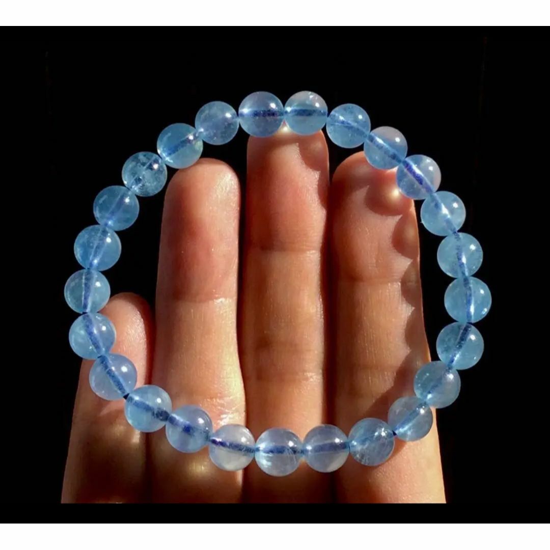 高品質」❃透明感 アクアマリン 7mm ブレスレット「聡明・沈着」の通販