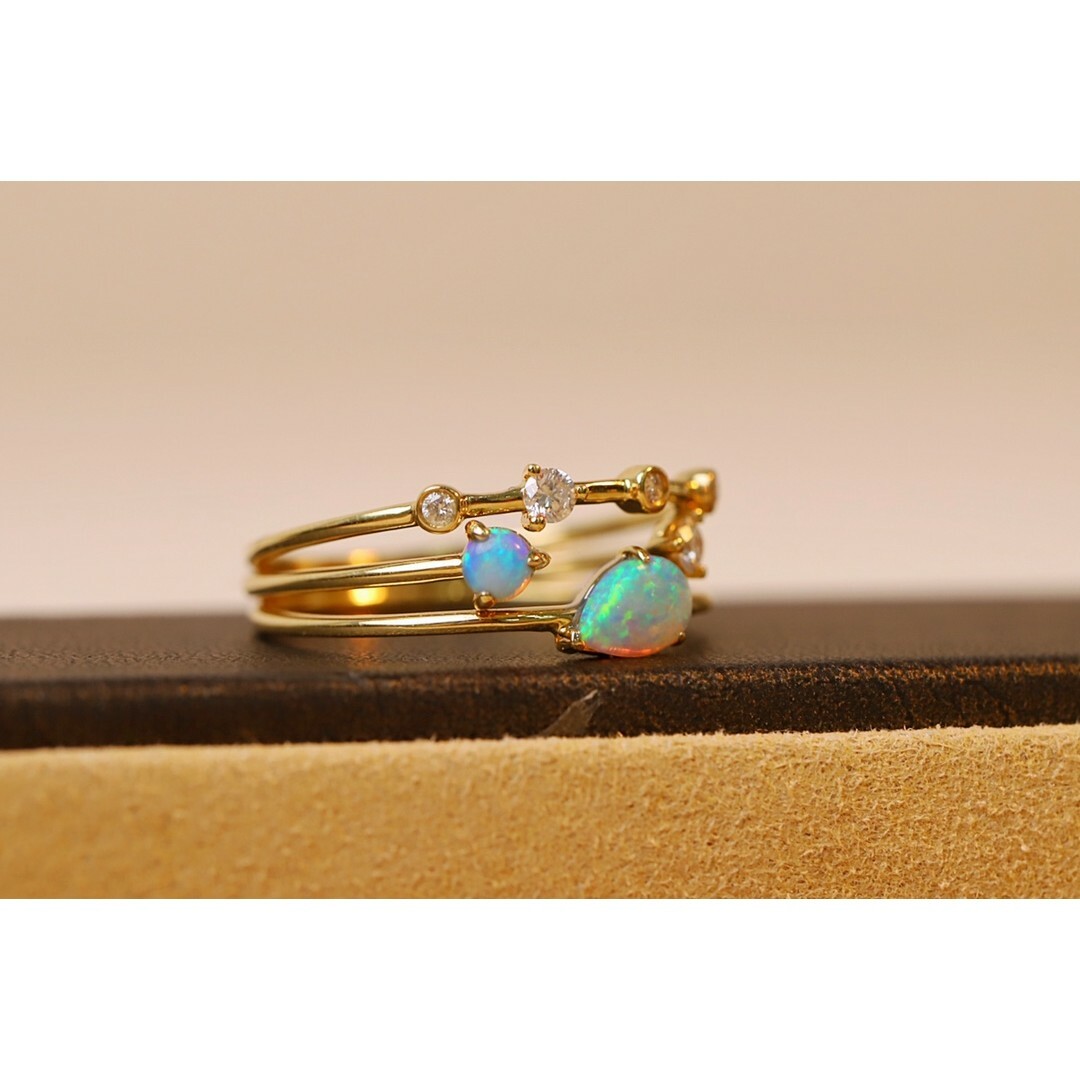 天然ダイヤモンド付きオパールリングk18 レディースのアクセサリー(リング(指輪))の商品写真