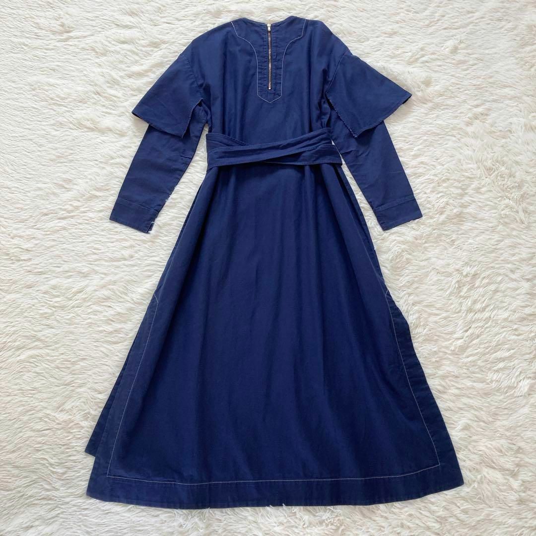 DOUBLE MAISON ベーカリードレス 綿麻 ネイビー F 日本製-