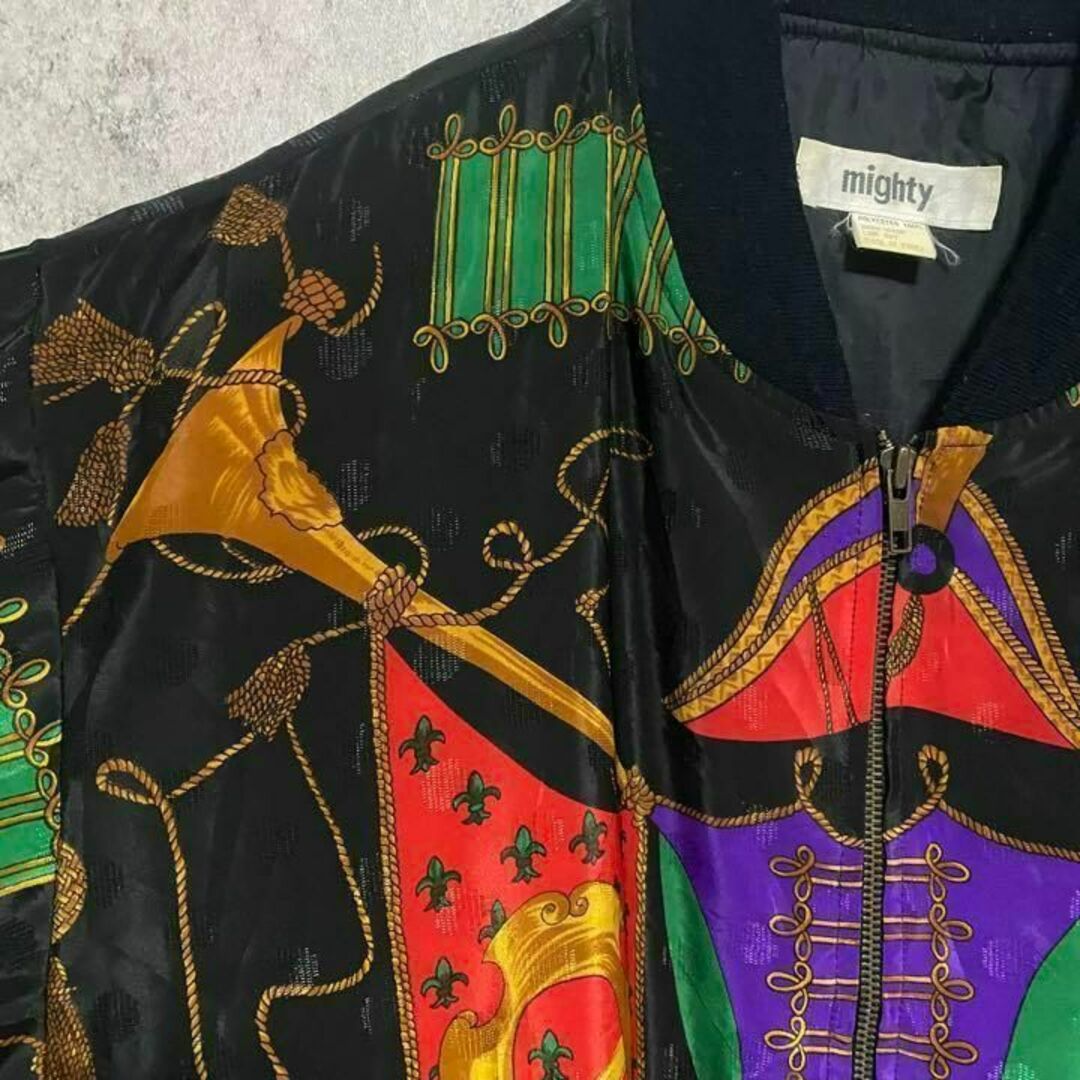 90S vintage 総柄ジャケット ポリエステル 個性派 奇抜 古着 A4の通販