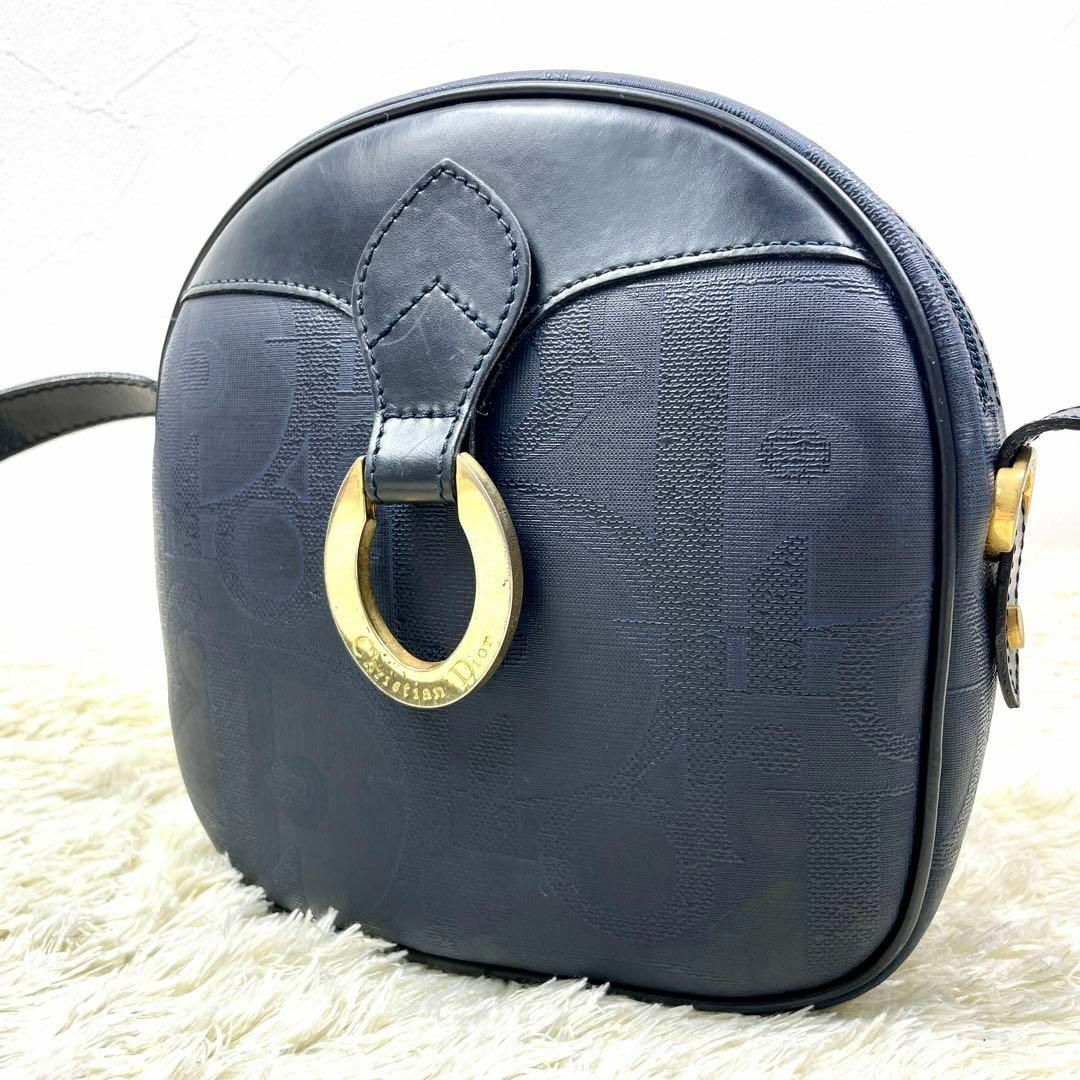 美品】ディオール ショルダーバッグ トロッター オーバル PVC レザー 紺色- 美品】ディオール ショルダーバッグ トロッター オーバル PVC レザー 紺色-