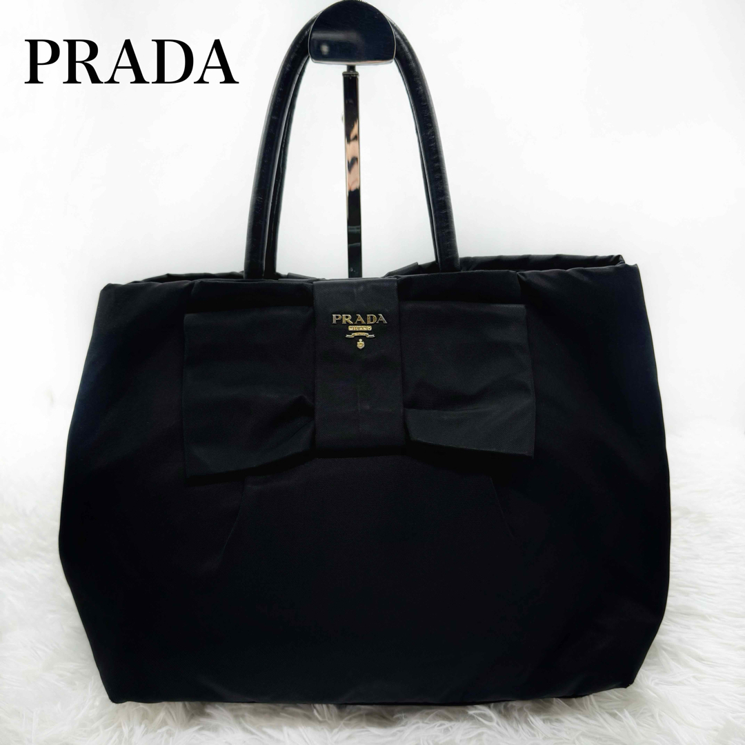 美品✨PRADA プラダ　テスートナイロン　トートバッグ　ハンドバッグ　リボン