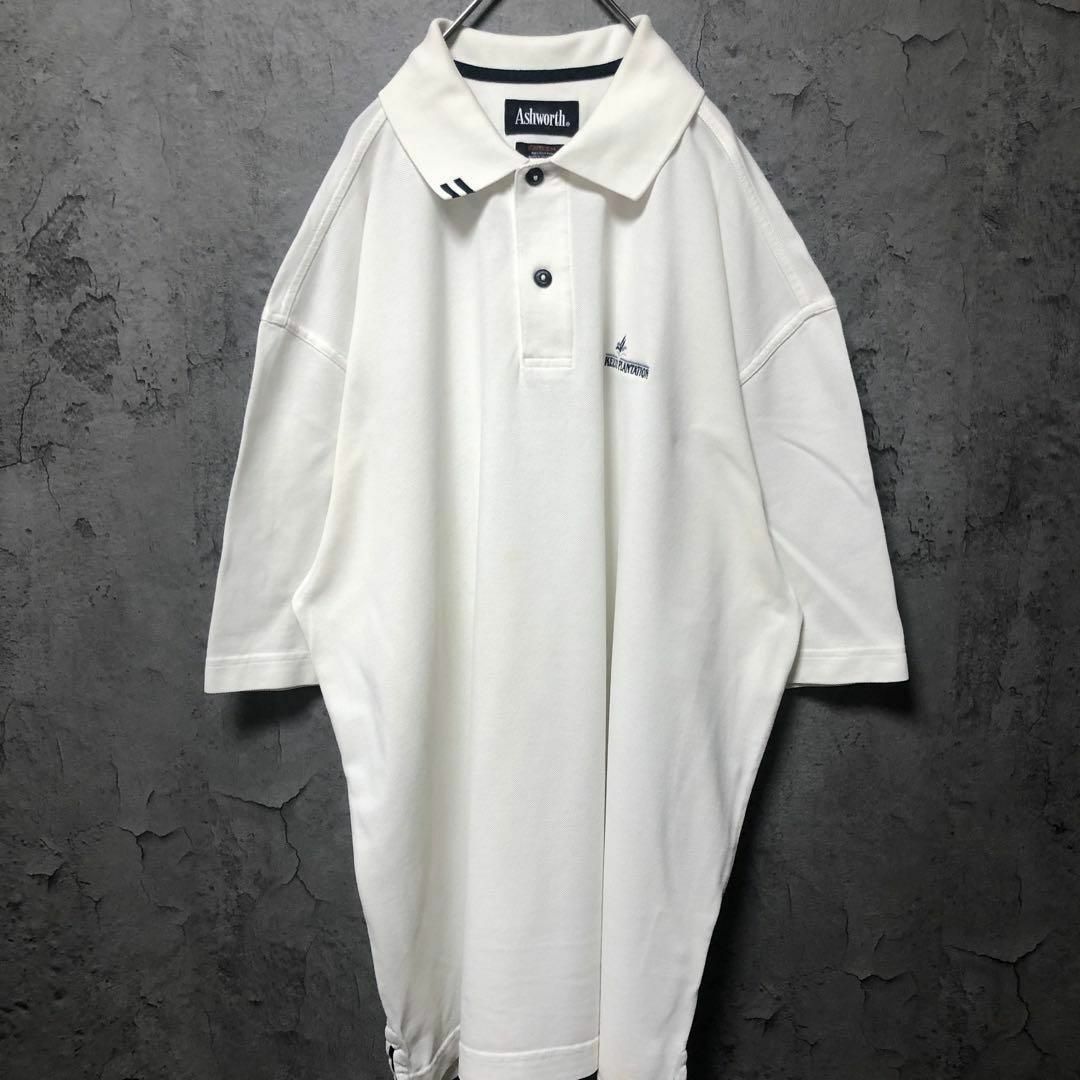 Ashworth(アシュワース)の【Ashworth】Lsize ポロシャツ ゴルフ モノトーン US古着 白 メンズのトップス(ポロシャツ)の商品写真