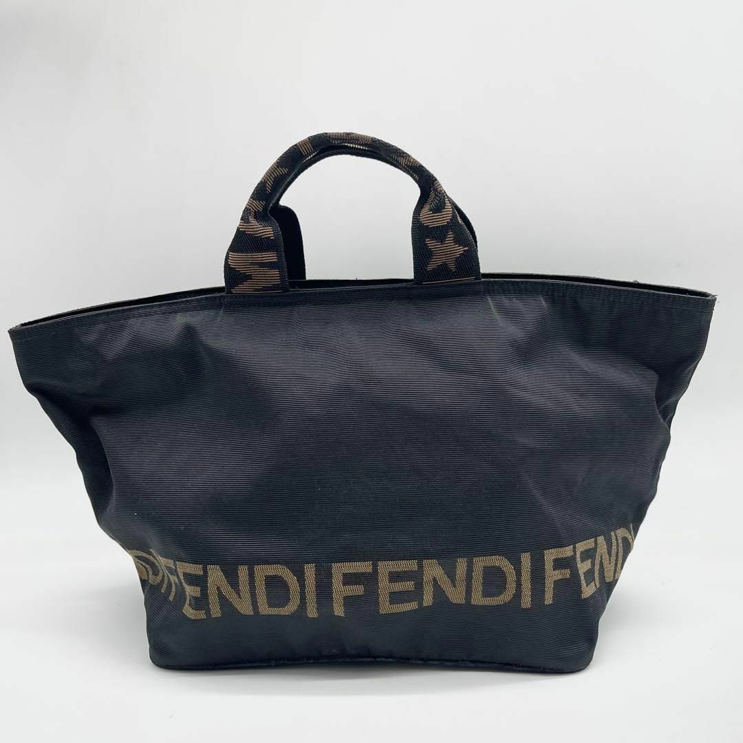 美品✨】FENDI フェンディ ハンドバッグ ロゴライン ナイロン ブラック-