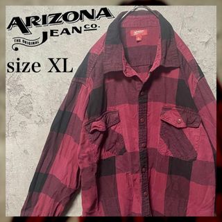 usa ARIZONA ネルシャツ XL レッド ブラック オンブレチェック