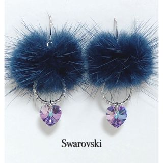 スワロフスキー(SWAROVSKI)のミンクファー×ハート スワロフスキーピアス・イヤリング　★カラーお選び頂けます★(ピアス)