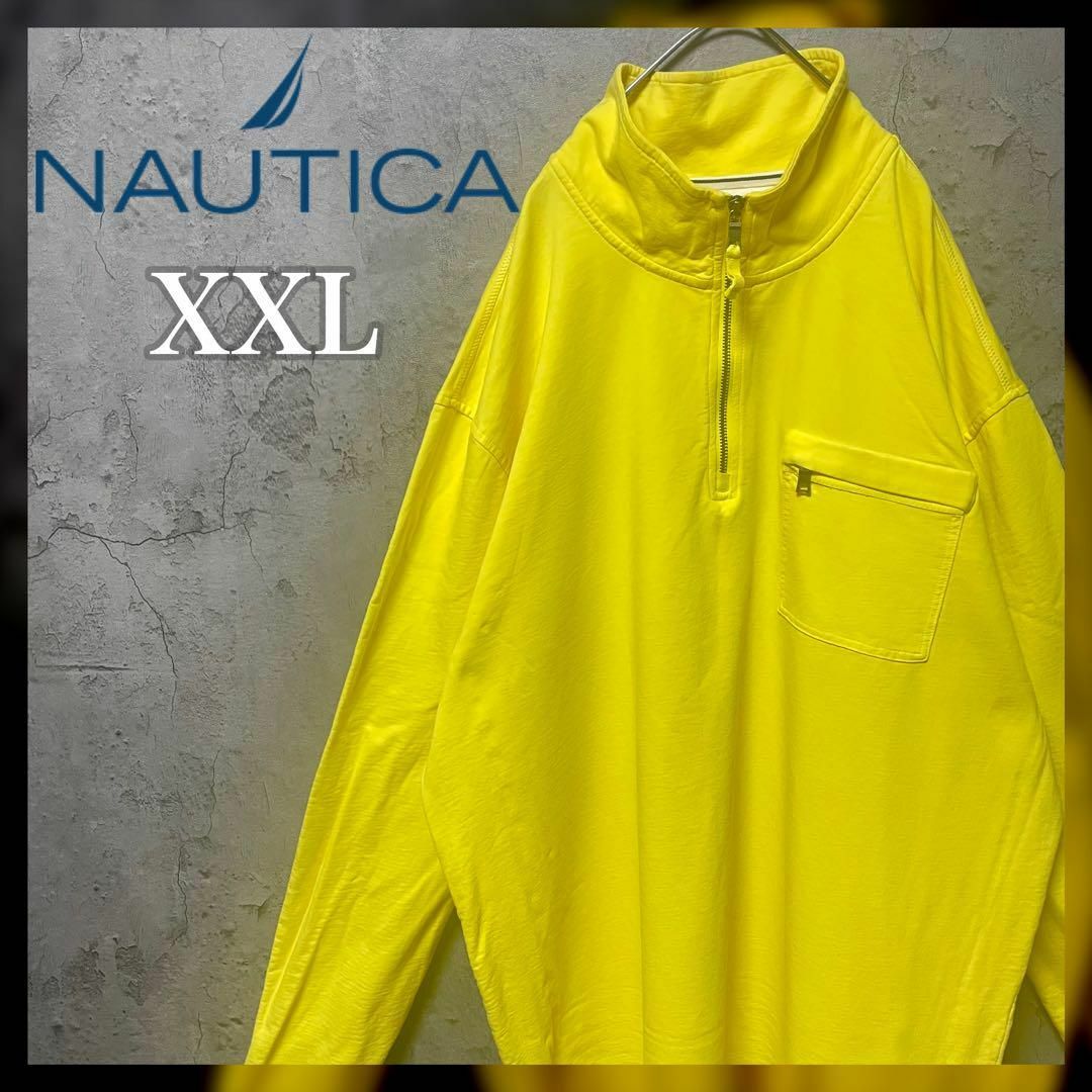 NAUTICA(ノーティカ)の【NAUTICA】2XL ハーフジップ トレーナー 長袖 イエロー無地 US古着 メンズのトップス(スウェット)の商品写真