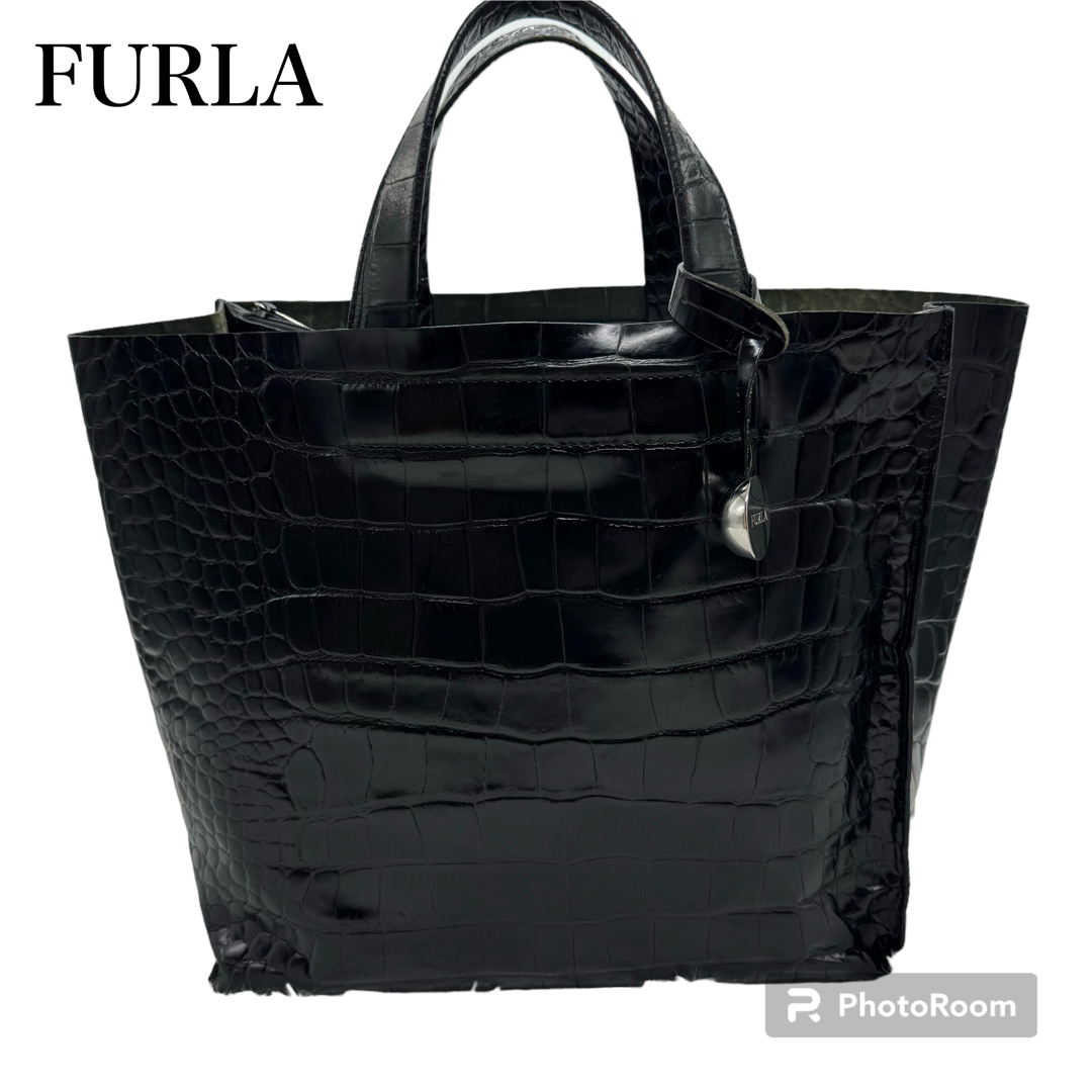 超美品✨FURLA フルラ　クロコ型押し　トートバッグ　ハンドバッグ