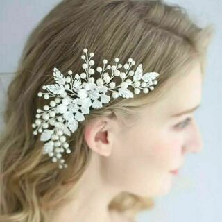 シルバー　ヘッドドレス　ブライダル　結婚式　ヘアアクセサリー　髪飾り　花柄　和装(ヨガ)