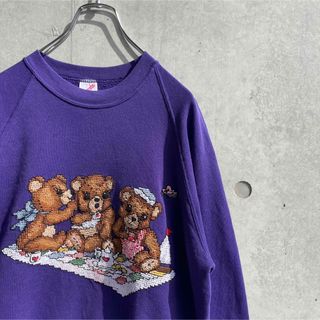 ジャージーズ(JERZEES)の90年代 USA製 JERZEES スウェット パープル 熊 刺繍 在原みゆ紀(スウェット)