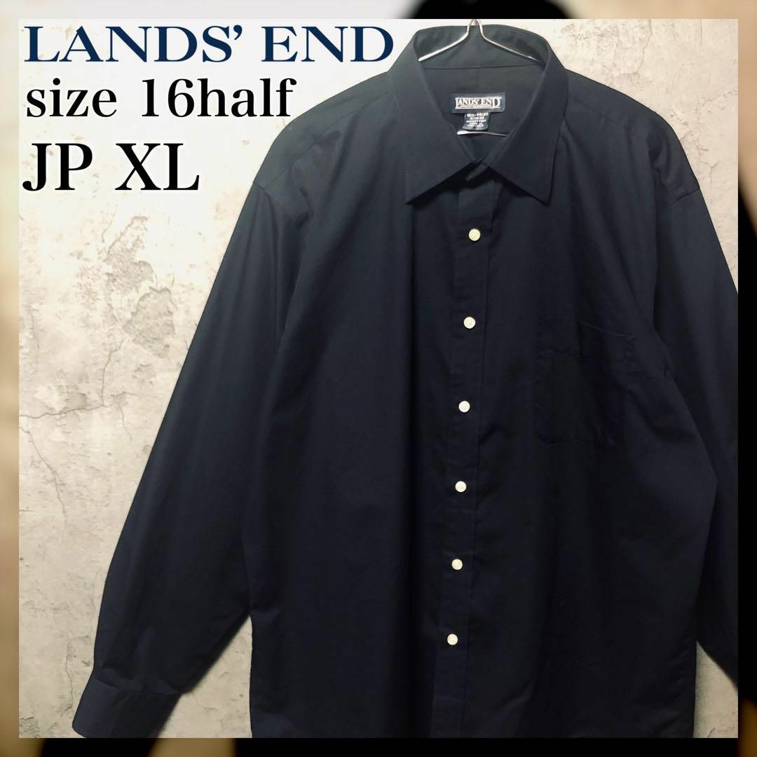 【LANDS'END】 XLサイズ ドレスシャツ ブラック モノトーン US古着 | フリマアプリ ラクマ