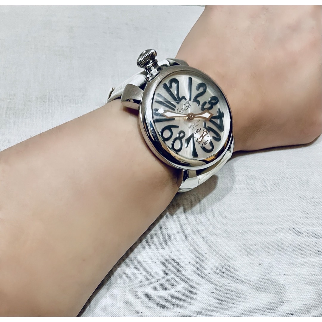 値下げ!】ガガミラノ マヌアーレ48mm ホワイトレザーベルト-