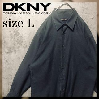 ダナキャラン(Donna Karan)の【DONNA KARAN】Lsize ドレスシャツ 長袖 ドット柄 黒 US古着(シャツ)