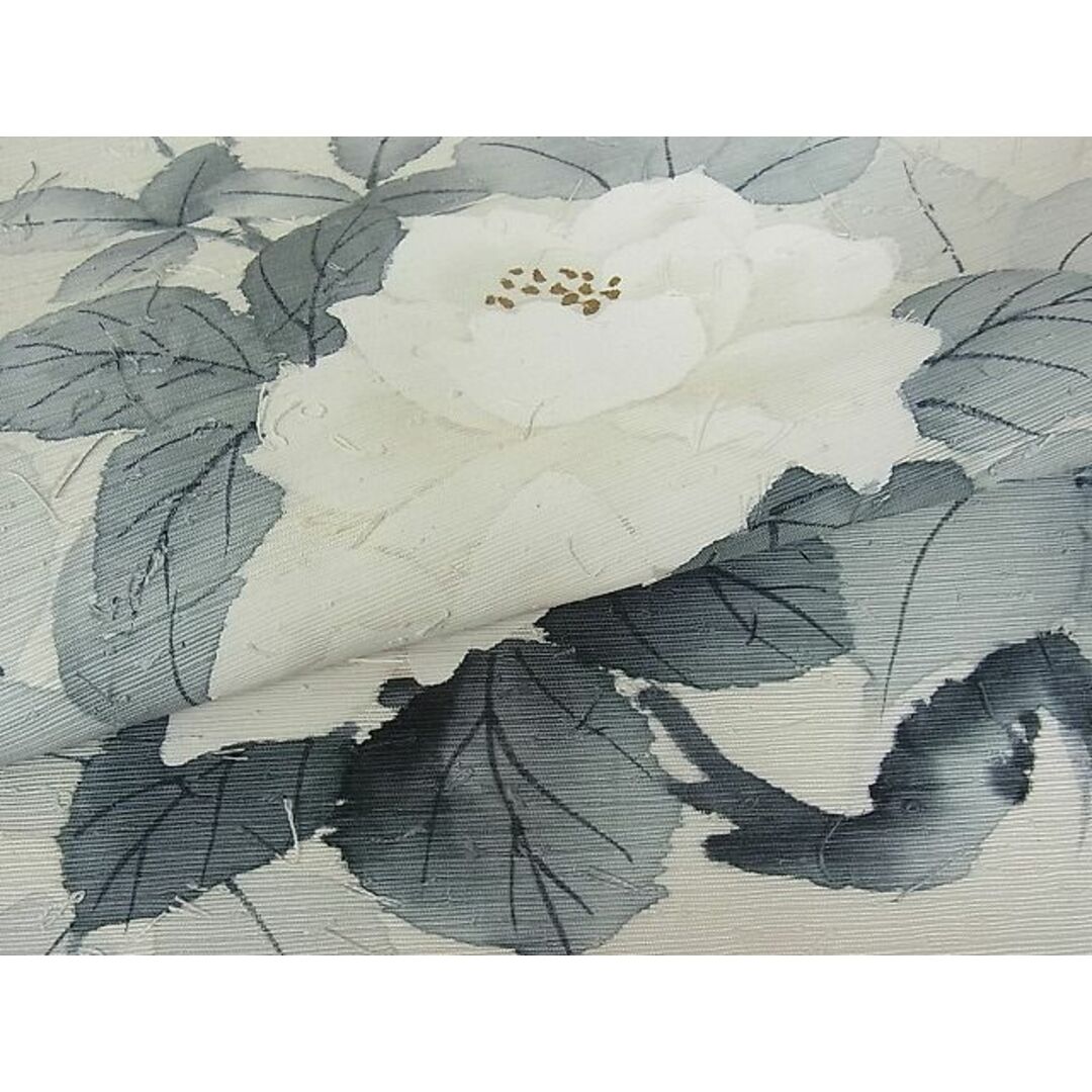 平和屋2□九寸名古屋帯 作家物 髭紬 手描き 草花文 金彩 逸品 jm2073の