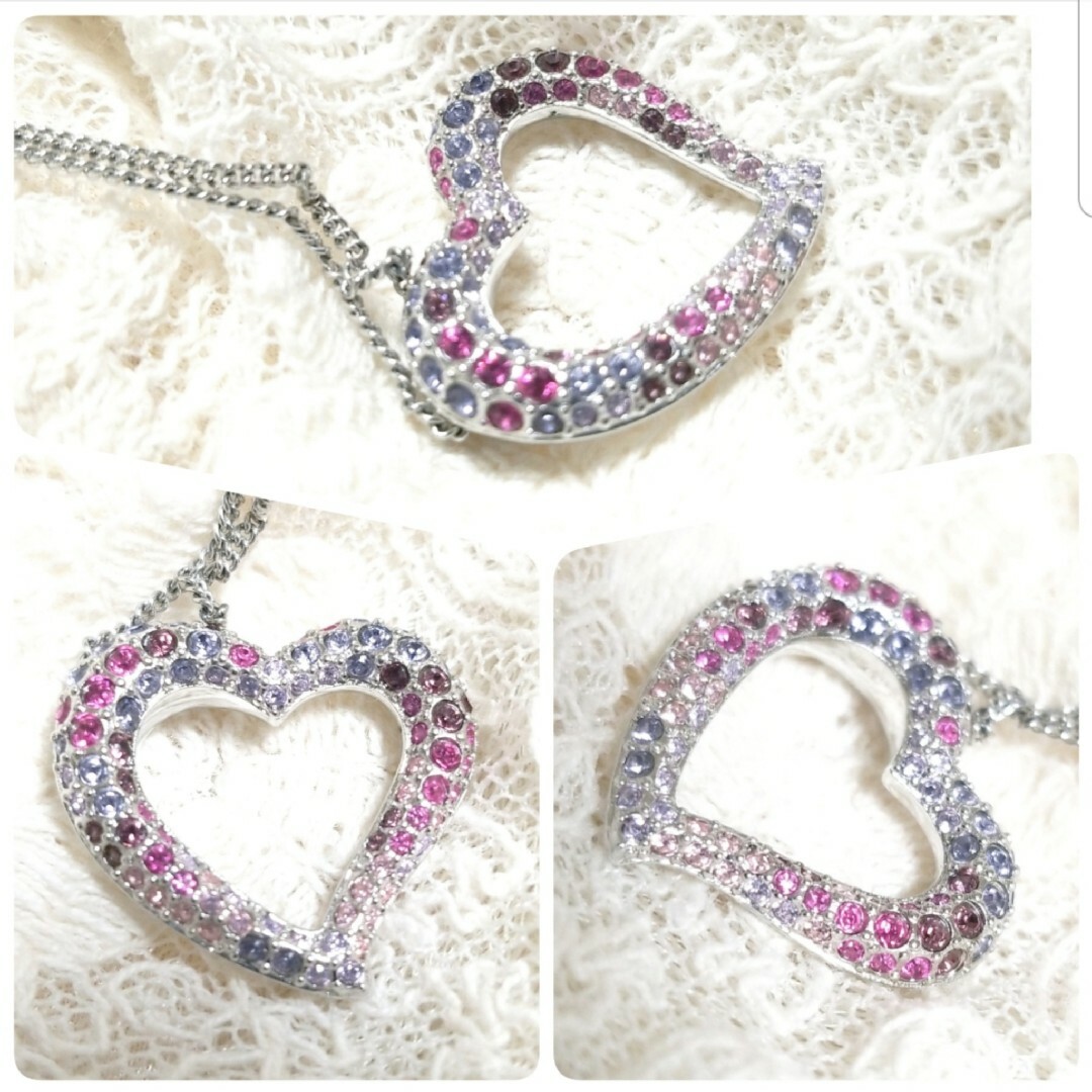 SWAROVSKI(スワロフスキー)のスワロフスキー ピンク/ブルー/パープル×シルバー オープンハート ネックレス レディースのアクセサリー(ネックレス)の商品写真