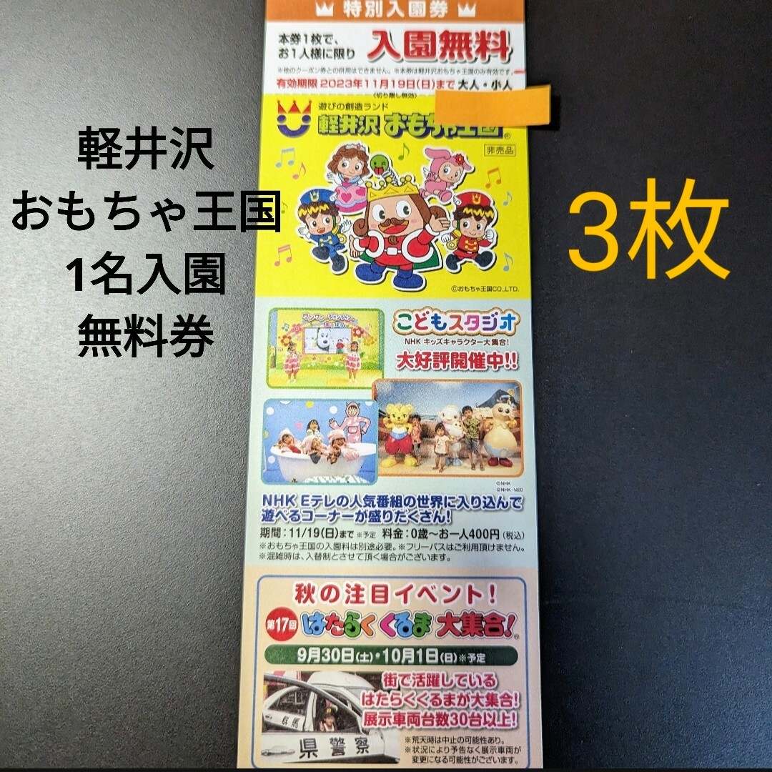 軽井沢おもちゃ王国 入園無料券 3枚の通販 by ネイル多め｜ラクマ