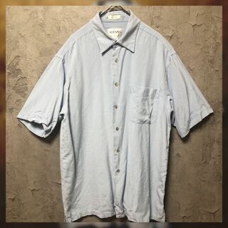 【ALFANI】Ssize 100％シルクシャツ 半袖 ブルー US古着(シャツ)