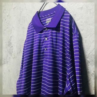 【IZOD】XLsize ポロシャツ ボーダー 紫 US古着 パープル ゆるだぼ(ポロシャツ)