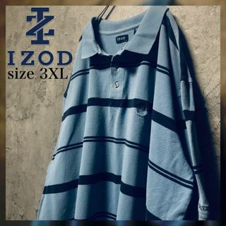 【IZOD】3XL ポロシャツ ビッグシルエット ボーダー ブルー US古着(ポロシャツ)