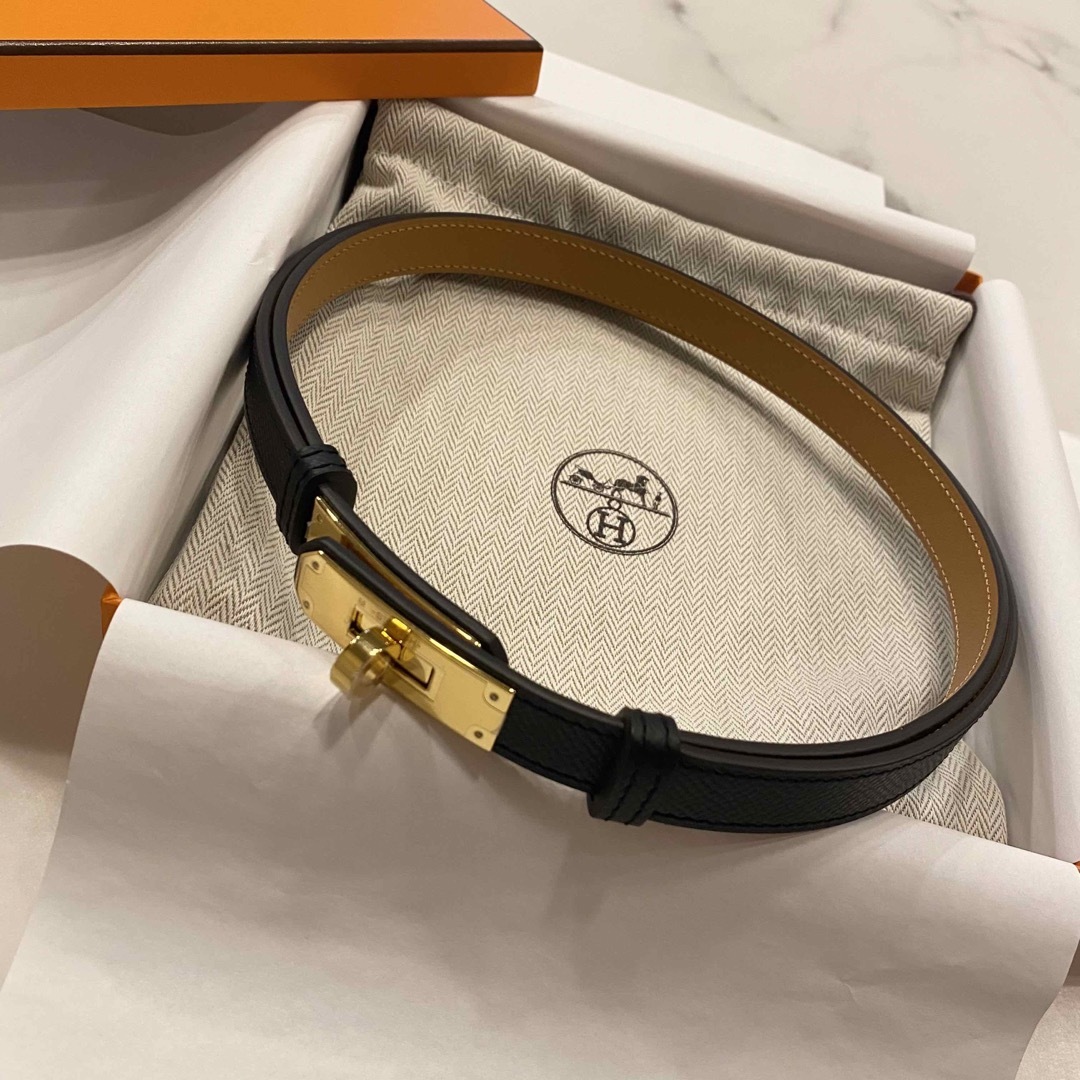 エルメス Hermes ケリーベルトB刻印エトゥープ×ゴールド金具