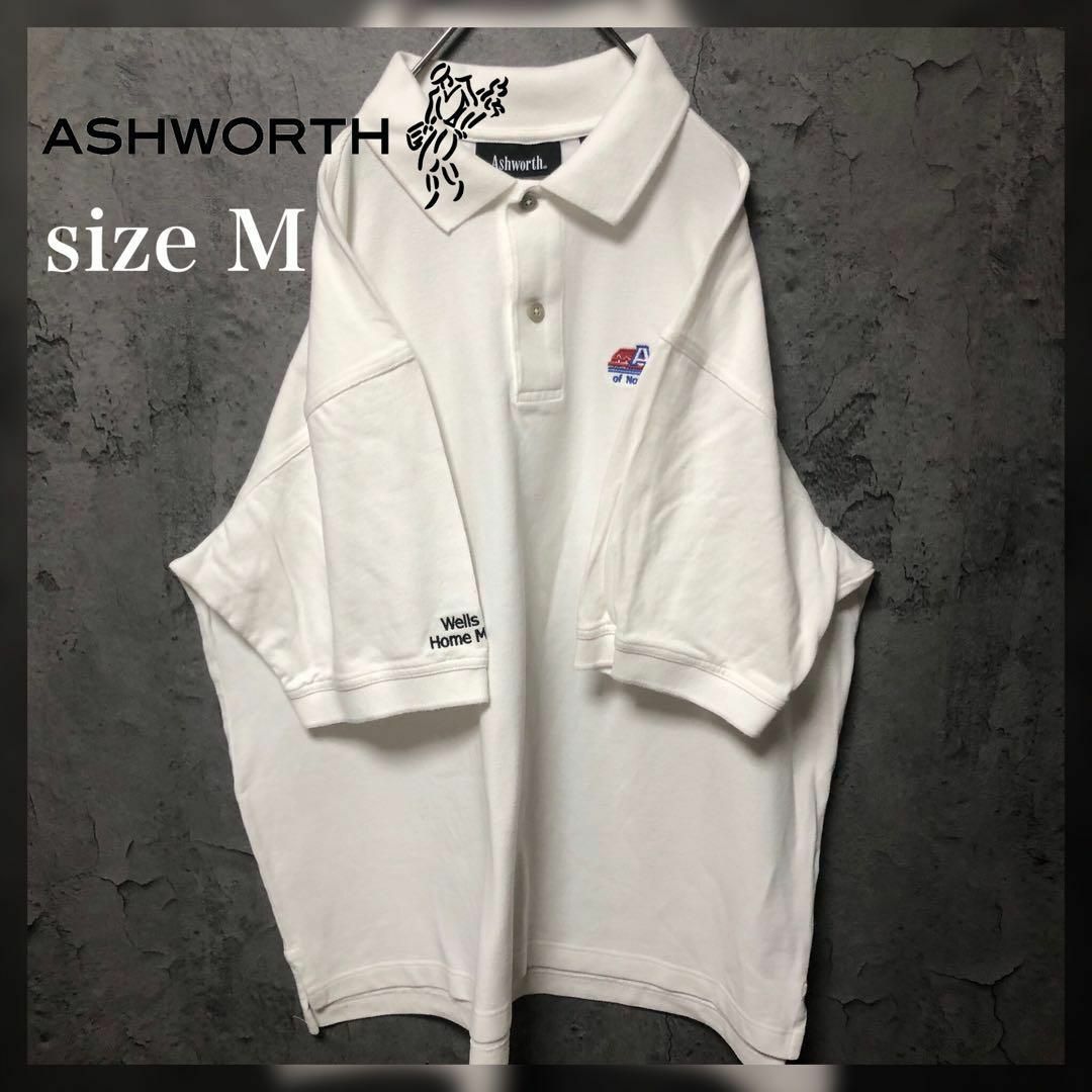 Ashworth(アシュワース)の【Ashworth】Msize ポロシャツ 企業ロゴ ホワイト US古着 輸入 メンズのトップス(ポロシャツ)の商品写真