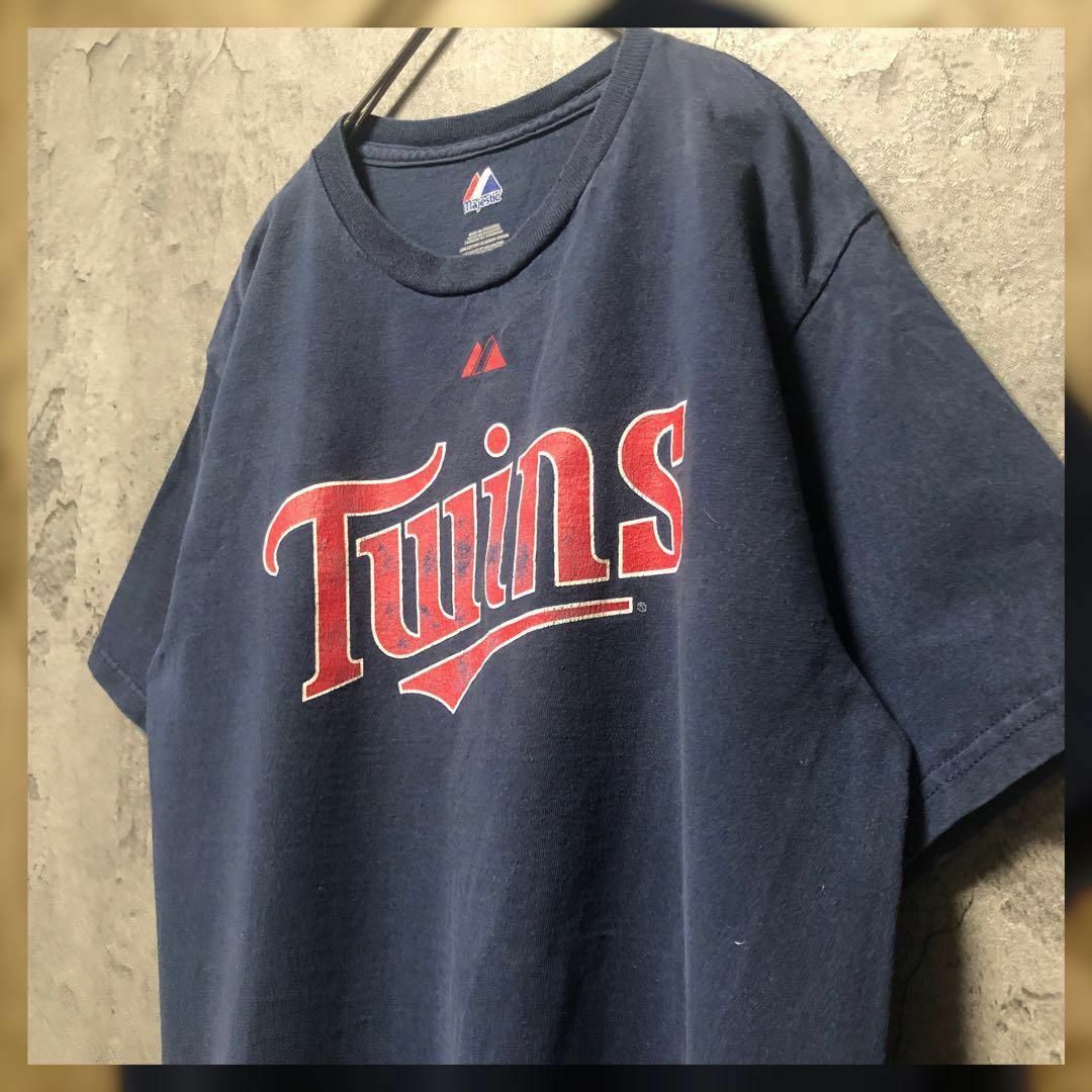 Majestic - 【majestic】XL プリントTシャツ ネイビー US古着 MLBの
