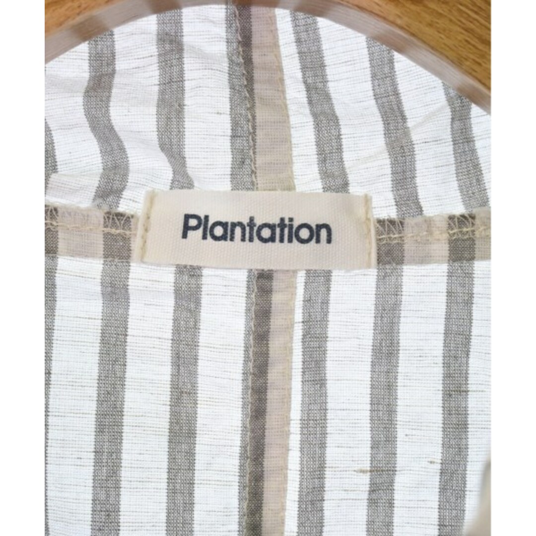 Plantation - plantation プランテーション ブラウス F 白xグレー 