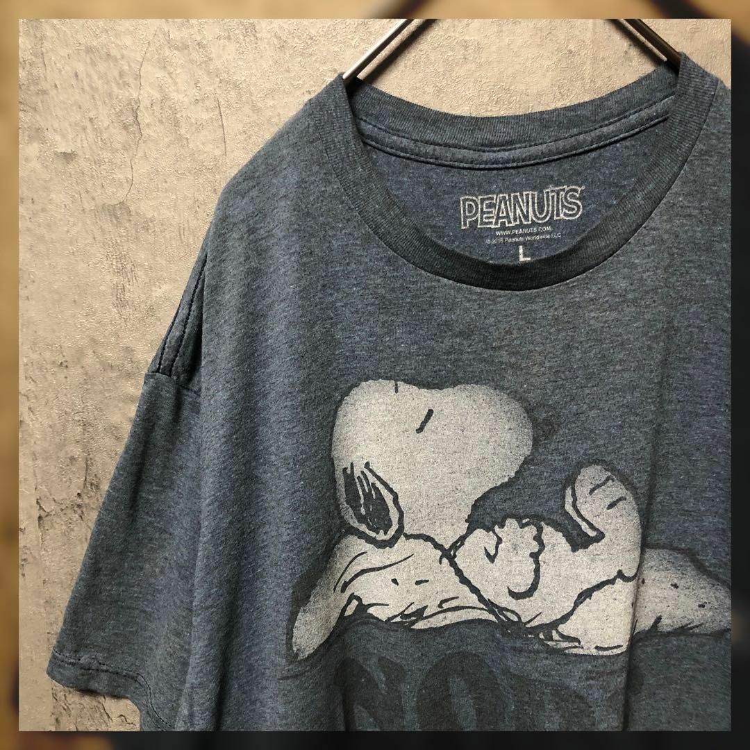 PEANUTS(ピーナッツ)の【PEANUTS】Lsize プリントTシャツ スヌーピー ブルー US古着 メンズのトップス(Tシャツ/カットソー(半袖/袖なし))の商品写真