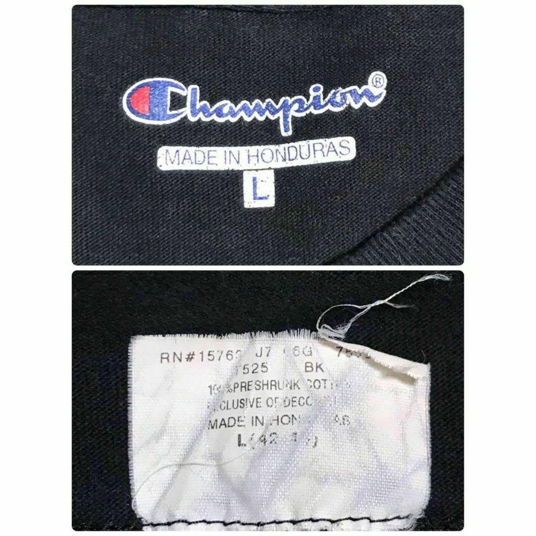 Champion(チャンピオン)の【人気Ｌサイズ】チャンピオン　裏表プリントTシャツ　美品　肉厚　黒　E577 メンズのトップス(Tシャツ/カットソー(半袖/袖なし))の商品写真