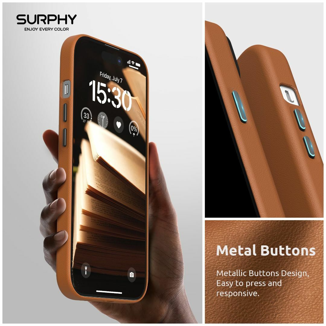 【色: ブラウン】SURPHY iPhone15用ケース レザー,MagSafe 1