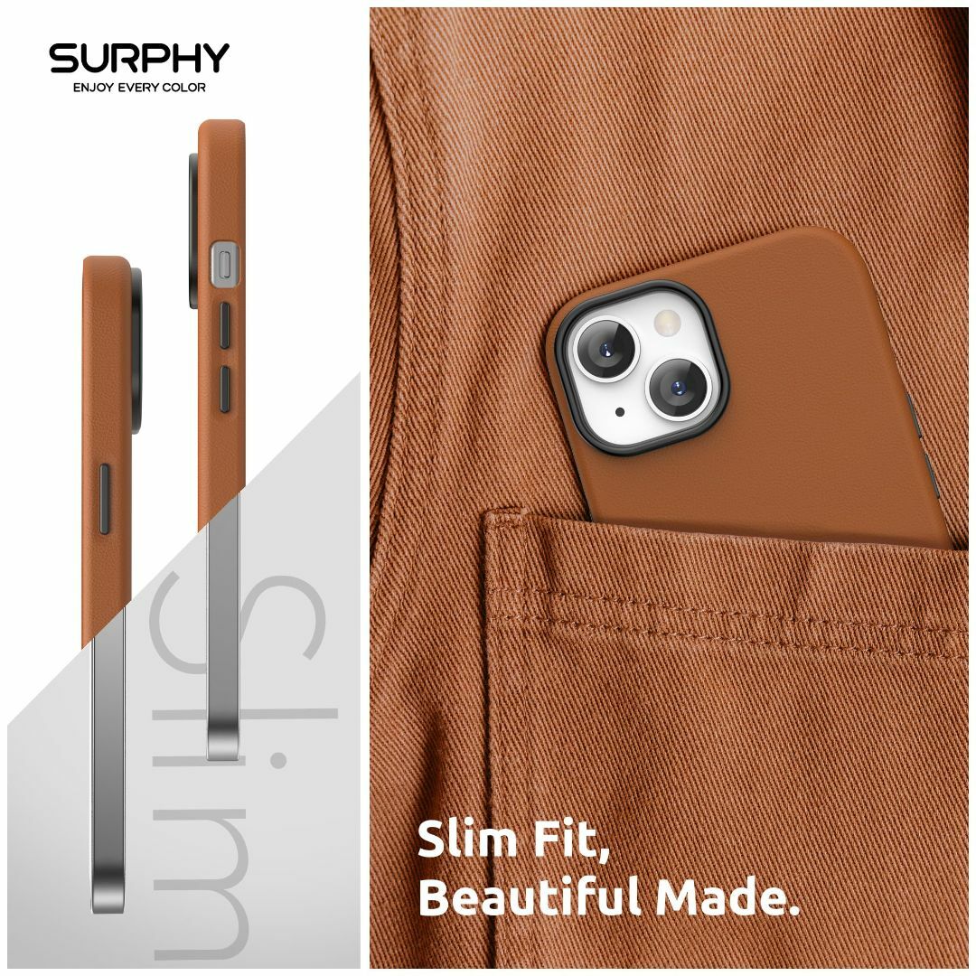 【色: ブラウン】SURPHY iPhone15用ケース レザー,MagSafe 4