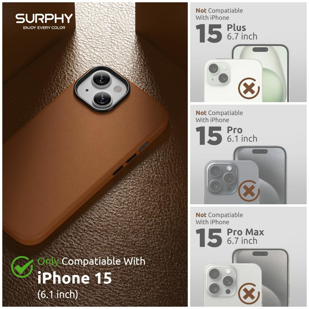 【色: ブラウン】SURPHY iPhone15用ケース レザー,MagSafe 6