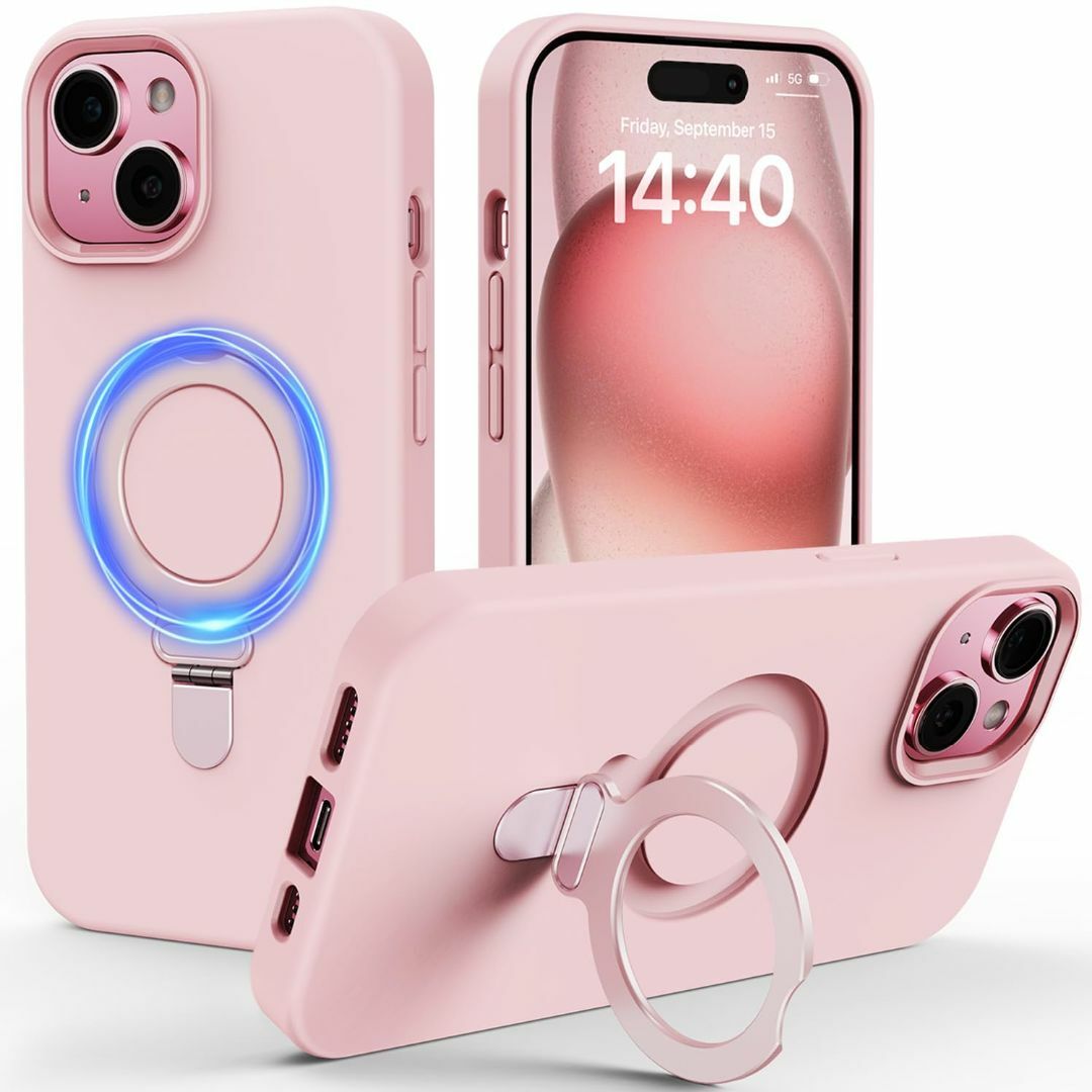 【色:ピンク】iPhone 15 ケース 【MagSafe対応スタンド】 隠し収