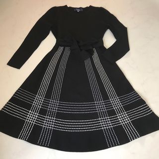 良品♡M’SGRACY ニットワンピース ツイード リボン 紺 38 M