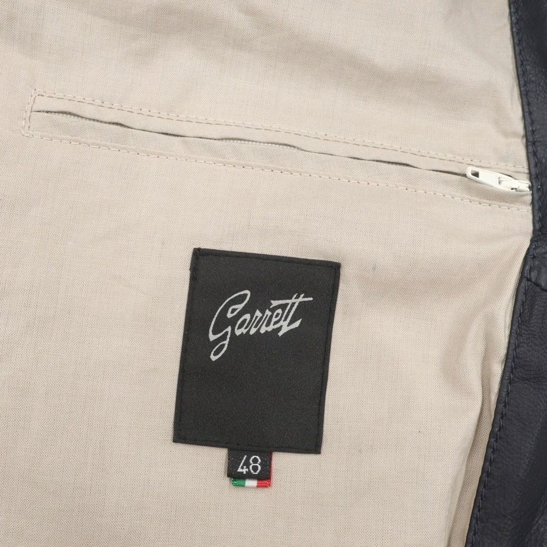 ギャレット GARRETT ジップアップ スタンドカラー レザーブルゾン ジャケット ダークネイビー【サイズ48】【メンズ】