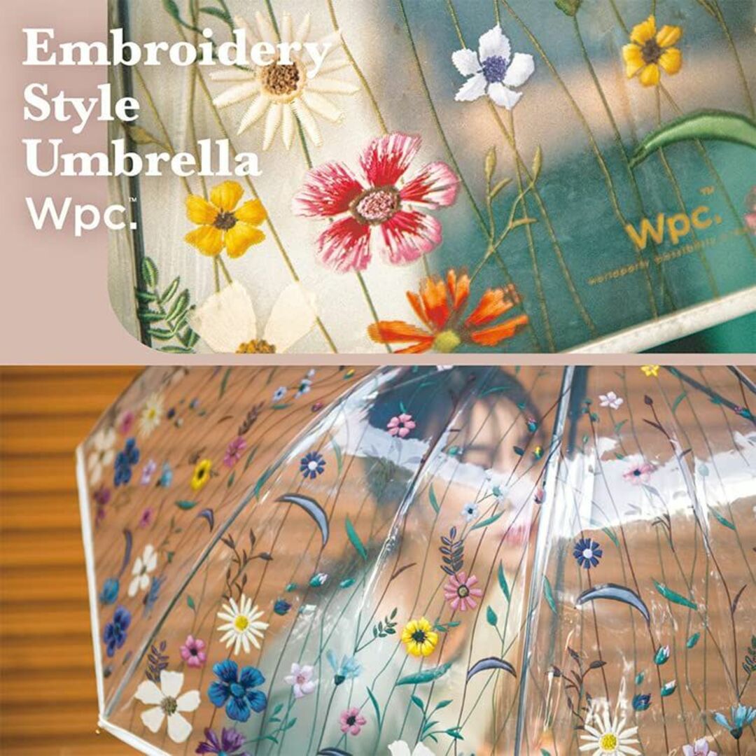 色:ブルーWpc. 雨傘 ［ビニール傘］刺繍風アンブレラ ブルー 長傘 61 3