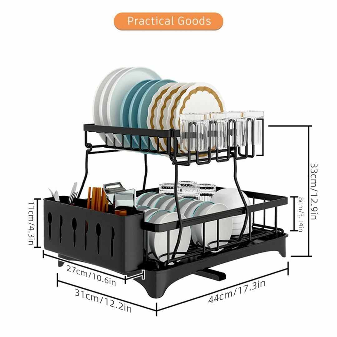 【色: ブラック】Caluself 合金鋼 食器水切りラック 2段 水切りかご、 インテリア/住まい/日用品のキッチン/食器(その他)の商品写真