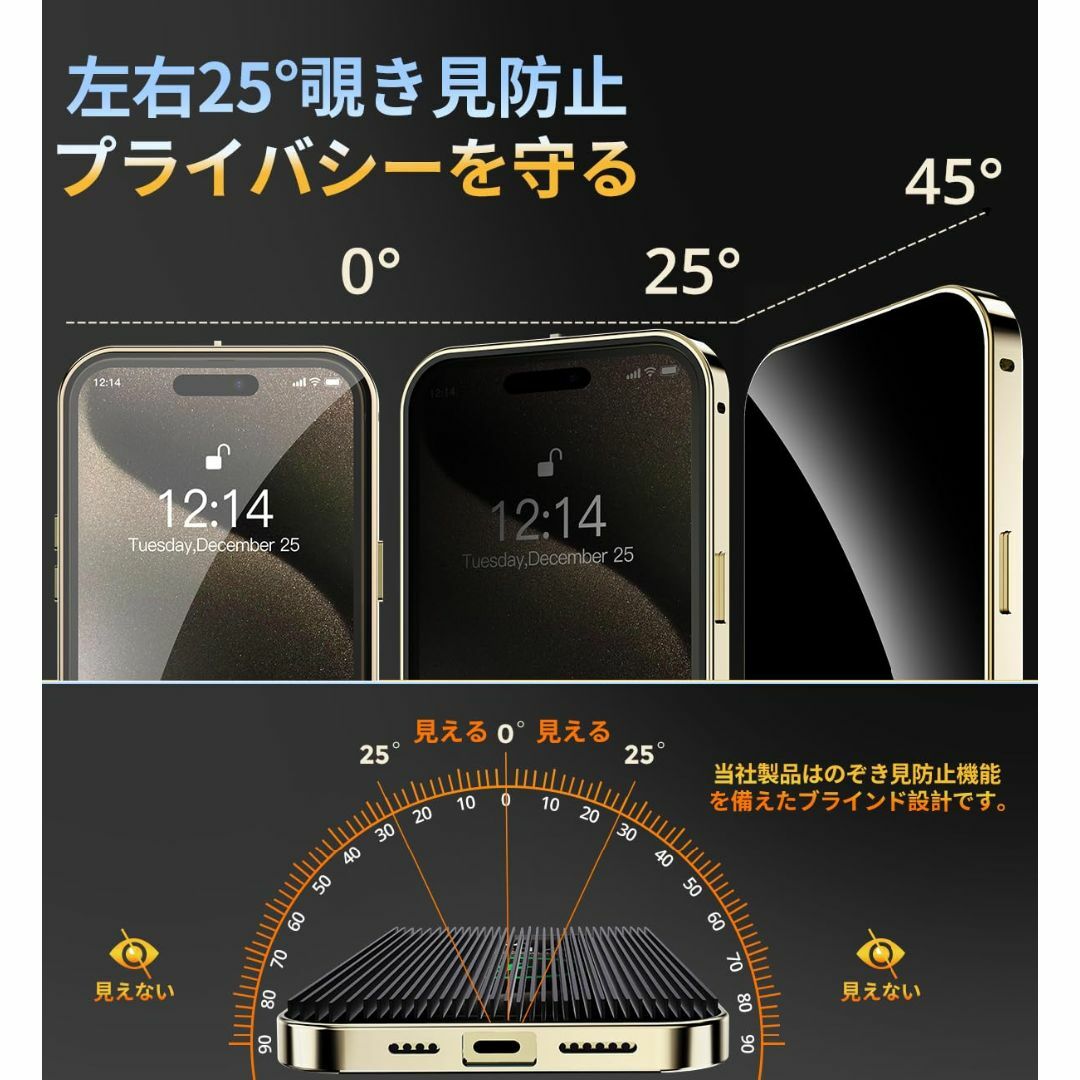 【色:ゴールド_サイズ:iPhone 15 Pro Max】【覗き見防止・自動ポ 1