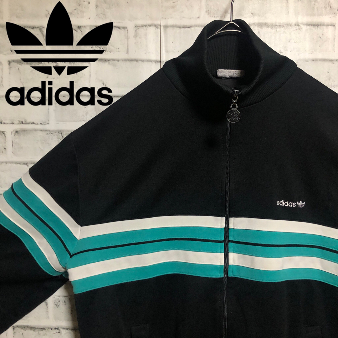 正規取扱店 80s⭐️adidas 緑 トラックジャケット 激レアビンテージ】アディダス☆希少トラックジャケット 人気ブルー- 白 XL M  トラックジャケット 刺繍ロゴ ヴィンテージ】アディダス XL vintage 黒緑白 刺繍 トップス