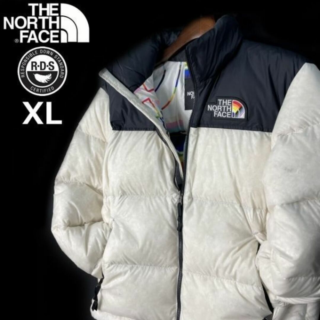 ノースフェイス ダウンジャケット ヌプシ US限定(XL)白 総柄 190122-
