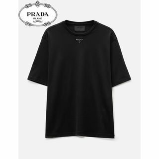 未使用 PRADA プラダ Tシャツ 半袖 ホワイト 三角ロゴ コットン 黒 S