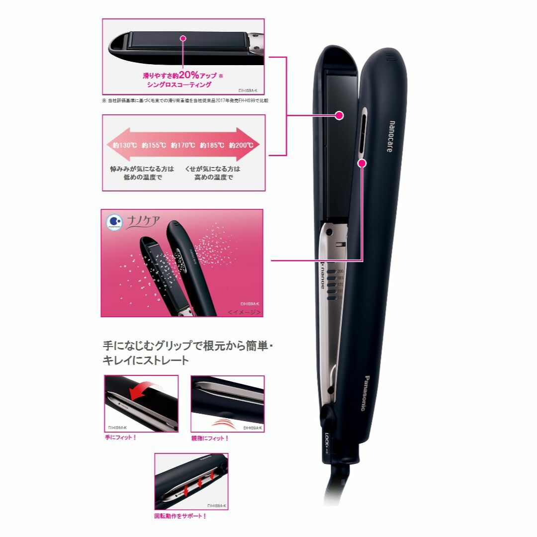 パナソニック ヘアアイロン ストレート用 海外対応 ナノケア 黒 EH
